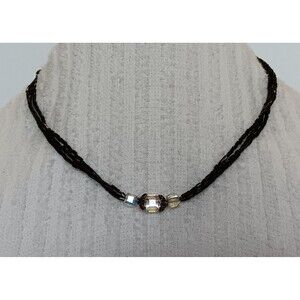 Handmade Sterling Silver Aurora Borealis Crystal & Black Bead Necklace 18 in
